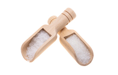 wooden spoon with sugar isolated