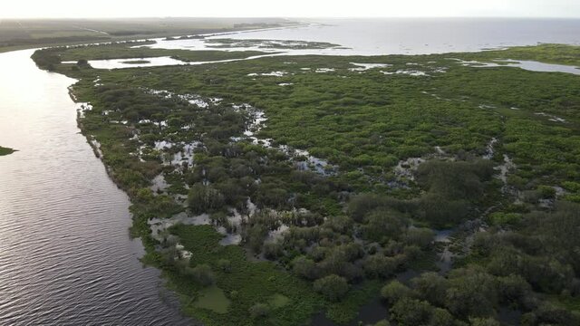 spinning aerial of a South Florida pump station near Lake Okeechobee, Florida