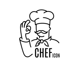Chef line icon. For menu restaurant, catering, food, service