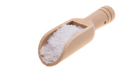 wooden spoon with salt isolated