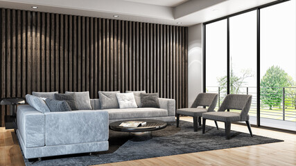 Illustration 3D rendering large luxury modern bright interiors Living room mockup computer digitally generated image