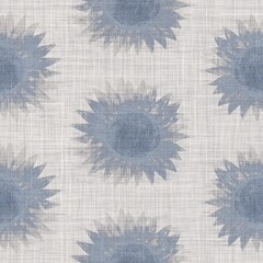 Seamless french farmhouse floral linen printed background. Provence blue gray pattern texture. Shabby chic style woven background. Textile rustic scandi all over print effect. Watercolor paint motif