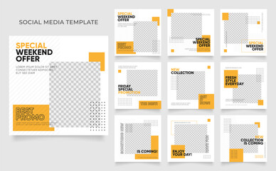 social media template banner blog fashion sale promotion. fully editable instagram and facebook square post frame puzzle organic sale poster. fresh yellow element shape vector background