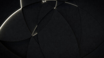 Dark, Concrete wall background, with integrated White light strips. Geometric Tech Wallpaper with Illuminated, Futuristic, 3D Blocks. 3D render