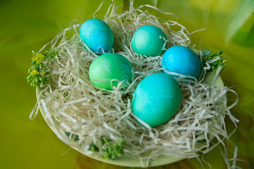 Fototapeta na wymiar Easter eggs are sky blue in color.
