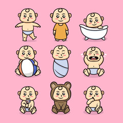 Obraz na płótnie Canvas Set of cute baby pose design illustration vector template