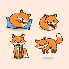 Fototapeta na wymiar Set of cute fox mascot design illustration vector template