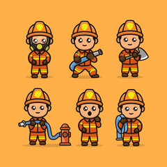 Set of cute firefighter mascot design illustration vector template