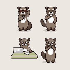Set of mongoose drink coffee mascot design illustration vector template