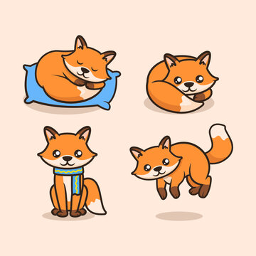 Set of cute fox mascot design illustration vector template
