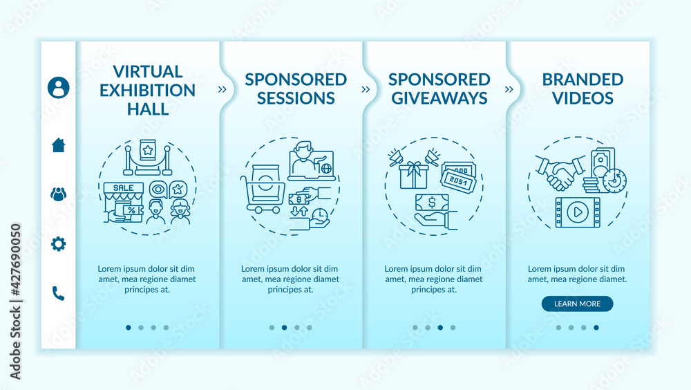 Aufkleber sponsorship remote events onboarding vector template. responsive mobile website with icons. web page