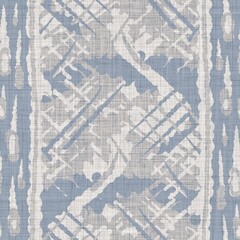 Seamless french farmhouse geo abstract linen printed fabric background. Provence blue gray pattern texture. Shabby chic style woven background. Textile rustic scandi all over print effect. Watercolor.