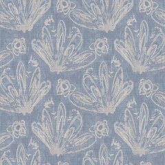 Naadloze Franse boerderij bloemen linnen gedrukte achtergrond. Provence blauw grijs patroon textuur. Shabby chique stijl geweven achtergrond. Textiel rustiek scandi all-over print effect. Motief van aquarelverf