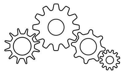 Gears collection outline vector graphic. Cogwheels set design to use in business, engineering and brainstorming concept design projects and presentations. 
