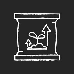 Fertilizers chalk white icon on black background. Natural or synthetic origin that is applied to soil or to plant tissues to supply plant nutrients. Isolated vector chalkboard illustration