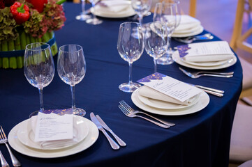 Served table in a restaurant for a holiday