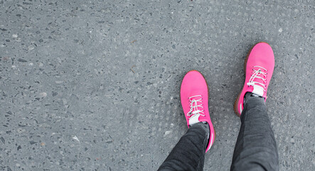 Close up of girl shoes walking