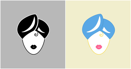 A hand-drawn set with human faces. Perfect for social networks, avatars. Portraits of women. A fashionable collection of icons. Vector illustration. Logo with a female head. Logo hairstyle.
