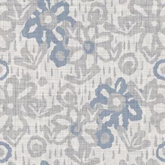 Tuinposter Landelijke stijl Naadloze Franse boerderij bloemen linnen gedrukte achtergrond. Provence blauw grijs patroon textuur. Shabby chique stijl geweven achtergrond. Textiel rustiek scandi all-over print effect. Motief van aquarelverf