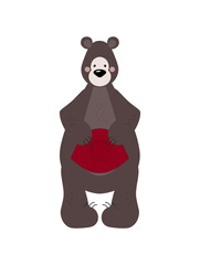 Cute brown bear. A funny fairy-tale animal. Color children's vector illustration in a flat style. Cartoon bear. With a red hat.