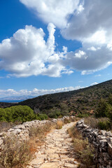 The Byzantine Path, a popular trekking trail in Paros island, Cyclades, Greece, Europe, connecting...