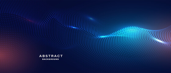 Abstract digital technology background with glowing particle wave. vector illustration.