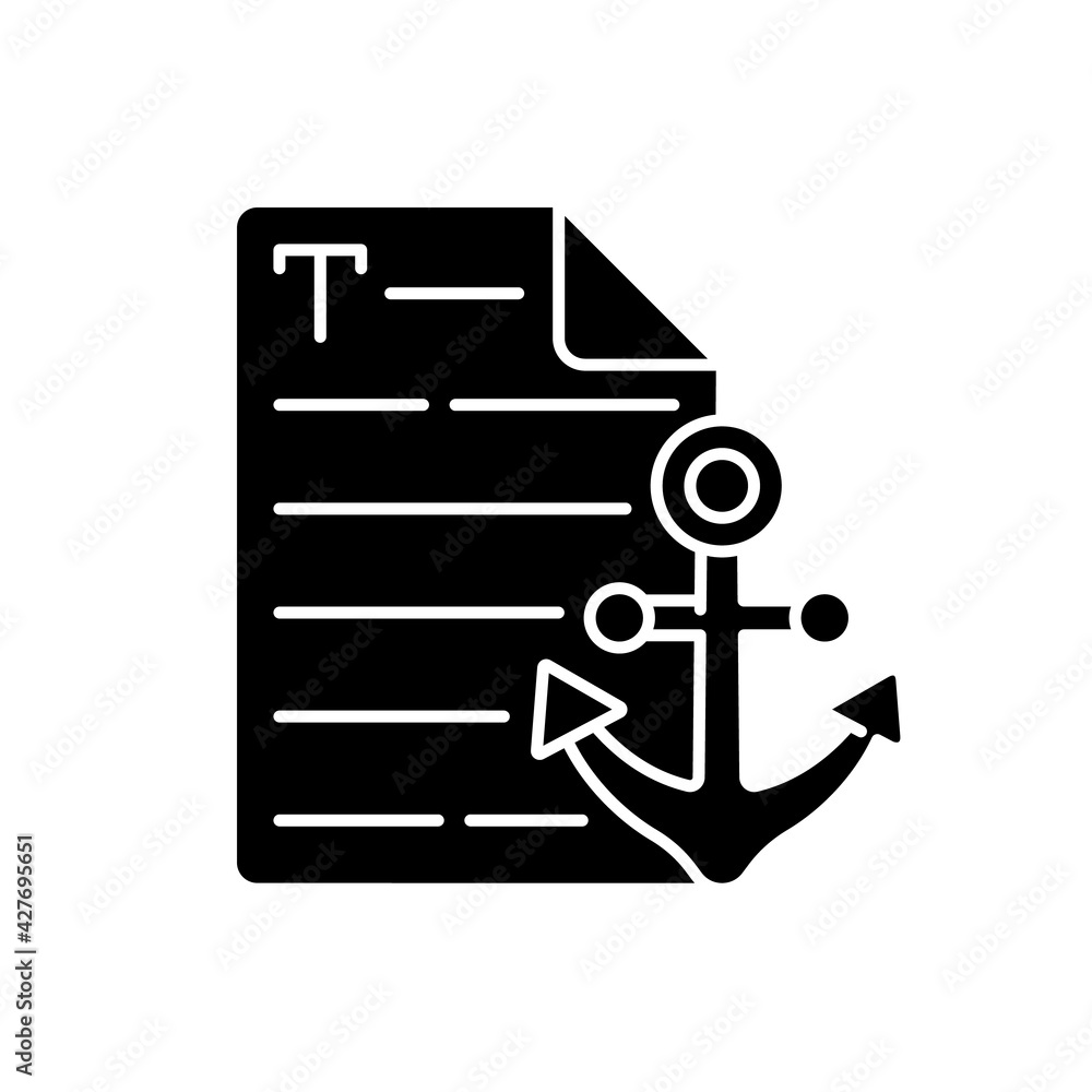 Poster anchor text black glyph icon. webpage with link. document with hyperlink. copywriting, professional 