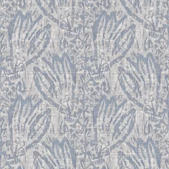 Fotobehang Landelijke stijl Naadloze Franse boerderij bloemen linnen gedrukte achtergrond. Provence blauw grijs patroon textuur. Shabby chique stijl geweven achtergrond. Textiel rustiek scandi all-over print effect. Motief van aquarelverf