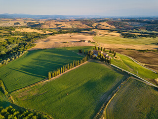 Aerial view of Val d'Orcia, Siena, Tuscany, Italy