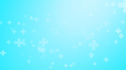 Medical health green blue cross on hearts pattern background. Abstract healthcare technology and science concept.