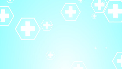 Hexagon cross geometric white pattern medical bright on blue background.