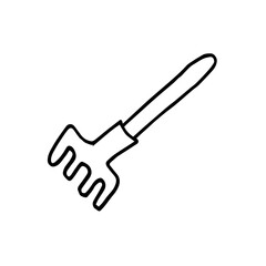 Sketch of a rake. Rakes with a long handle. Garden tools. Doodle illustration. Isolated on white background. Easy to change color.