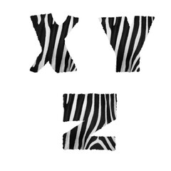 Zebra fur alphabet - letters X-Z