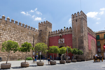 Puerta del León in the center of Seville. Is the main entrance to the Alcázar and takes its name...