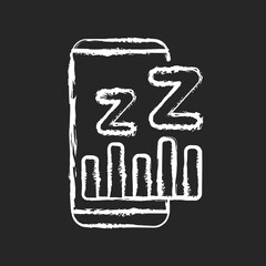 Sleep phase app chalk white icon on black background. Smartphone application for sleep tracking. Monitoring cycles with mobile software. Prevent insomnia. Isolated vector chalkboard illustration
