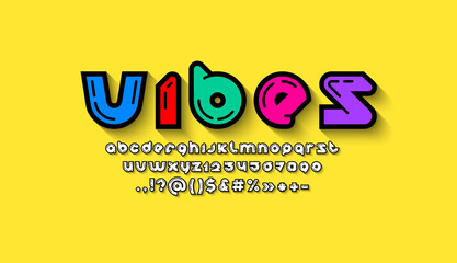 Multi colored modern alphabet, original rounded font, trendy letters from A to Z and numbers from 0 to 9, vector illustration 10EPS