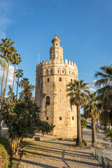 Torre del Oro in Seville Spain. The Golden Tower. Vertical photography