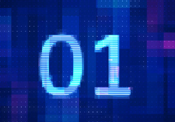 Obraz premium 01 binary computer code on the screen on monitor computer technology with blue background. Abstract digital future design concept.