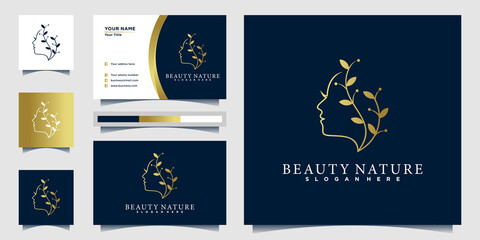 Obraz na płótnie Canvas Beauty woman logo with flower line art concept and business card for beauty salon Premium Vecto