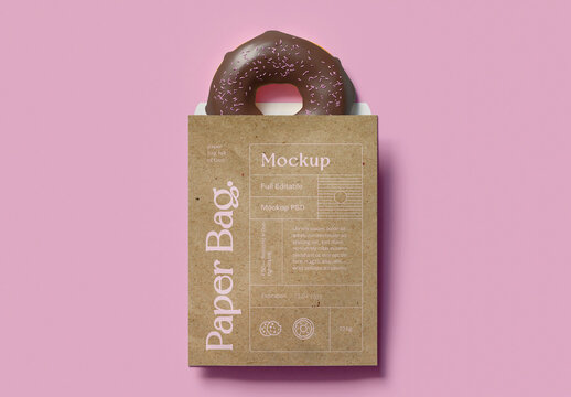 Paper Bag with Donut Mockup