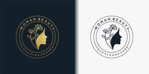 Woman beauty logo template with golden gradient emblem concept