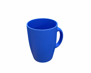 Blue blank enamel mug on bright floor. 3d rendering