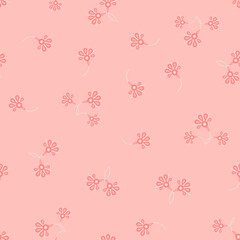 Fototapeta na wymiar Simple vector floral seamless pattern. Abstract background with small scattered hand drawn flowers. Liberty style wallpapers. Elegant ditsy texture. Cute pink color. Repeat minimal decorative design
