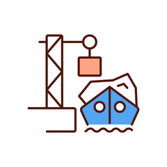 Ocean dumping RGB color icon. Industrial wastes. Harmful wastes disposal. Marine environment protection. Incineration at sea. Adverse impacts to ocean waters. Isolated vector illustration