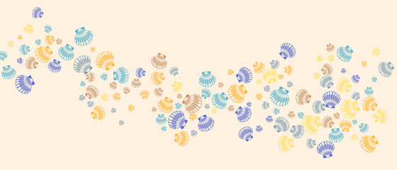 Seashell blue orange vector graphics, pearl bivalved mollusks illustration