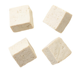 Set of diced tofu cheese on a white background. Isolated