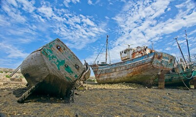 Camaret-sur-Mer France - 13 June 2017 - Old fishing boat in harbour of Camaret-sur-Mer in Bretagne France