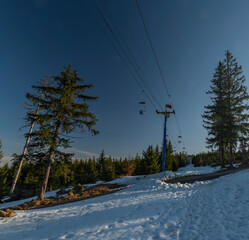 Chairlift from Hofmanky to Pancir hill in soon winter morning