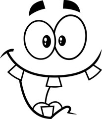 Outlined Crazy Cartoon Funny Face With Smiling Expression. Vector Illustration Isolated On White Background