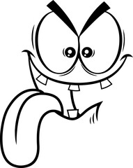 Outlined Hungry Cartoon Funny Face With Crazy Expression And Protruding Tongue. Vector Illustration Isolated On White Background